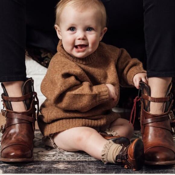 Freebird Baby Crue Leather Western Booties in Brown Cognac Size 3-6 Months NEW - Picture 2 of 9